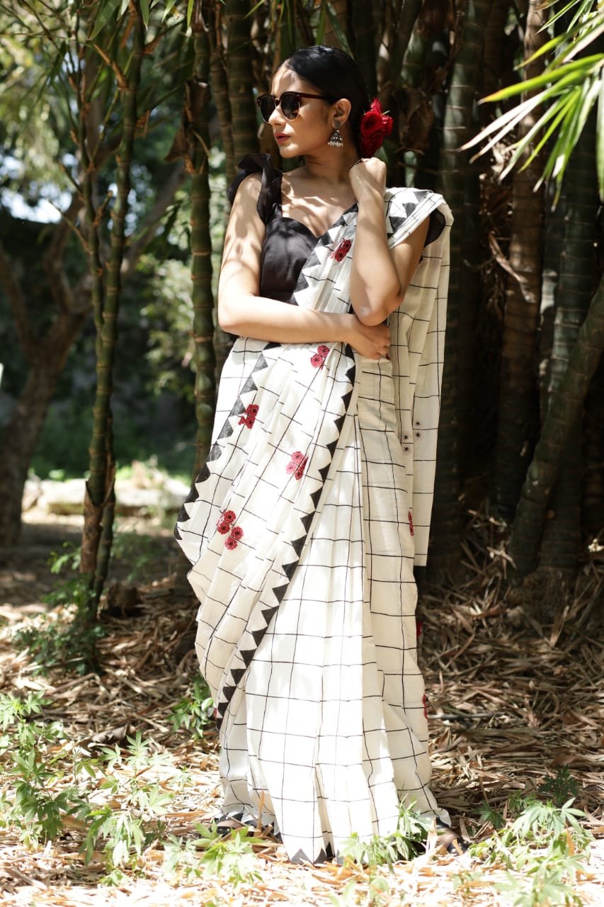 Checkmate Hand Block Printed Saree: A Classic Redefined